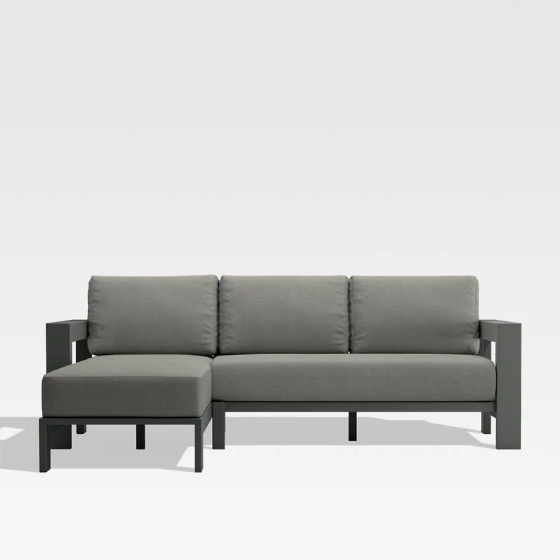 Walker 2-Piece Left Arm Chaise Metal Outdoor Sectional with Cast Silver Sunbrella ® Cushions