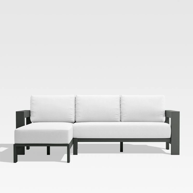 Walker 2-Piece Left-Arm Chaise Metal Outdoor Sectional Sofa with Canvas White Sunbrella ® Cushions