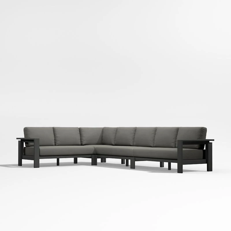 Walker Metal 4-Piece L-Shaped Outdoor Sectional Sofa with Cast Ash Brown Sunbrella ® Cushions