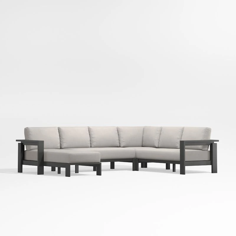 Walker Metal 4-Piece Left Arm Chaise Outdoor Sectional Sofa with Cast Ash Brown Sunbrella ® Cushions