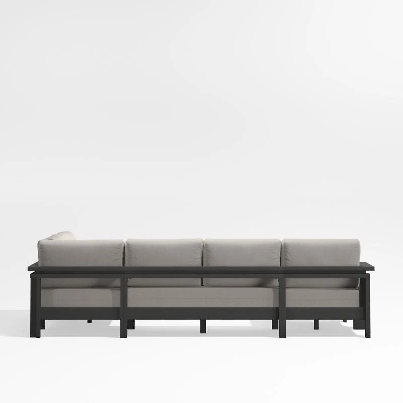Walker Metal 4-Piece Left Arm Chaise Outdoor Sectional Sofa with Cast Ash Brown Sunbrella ® Cushions