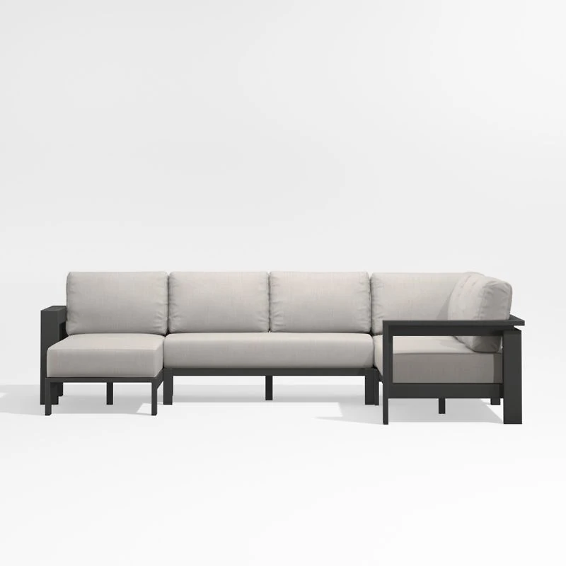 Walker Metal 4-Piece Left Arm Chaise Outdoor Sectional Sofa with Cast Ash Brown Sunbrella ® Cushions
