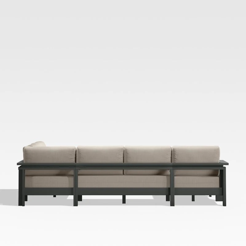 Walker Metal 4-Piece Left Arm Chaise Outdoor Sectional Sofa with Canvas Flax Beige Sunbrella ® Cushions