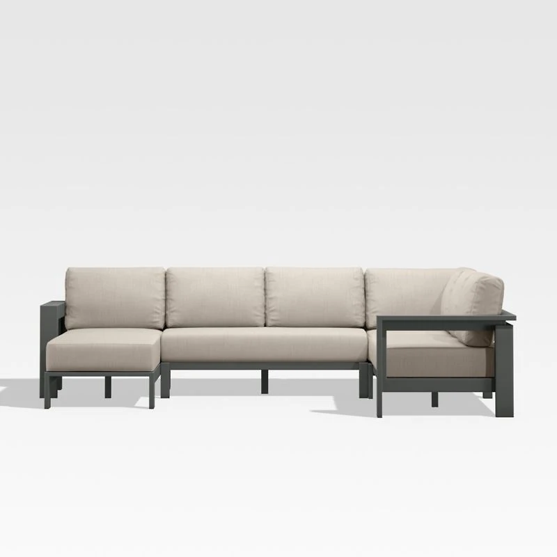 Walker Metal 4-Piece Left Arm Chaise Outdoor Sectional Sofa with Canvas Flax Beige Sunbrella ® Cushions
