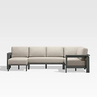 Walker Metal 4-Piece Left Arm Chaise Outdoor Sectional Sofa with Canvas Flax Beige Sunbrella ® Cushions