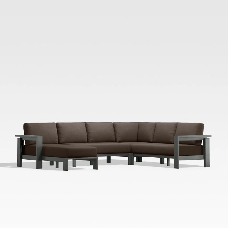 Walker Metal 4-Piece Left Arm Chaise Outdoor Sectional Sofa with Canvas Java Brown Sunbrella ® Cushions