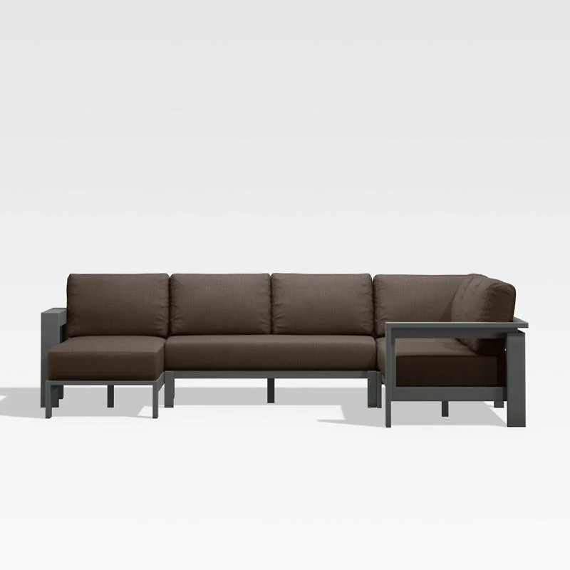 Walker Metal 4-Piece Left Arm Chaise Outdoor Sectional Sofa with Canvas Java Brown Sunbrella ® Cushions