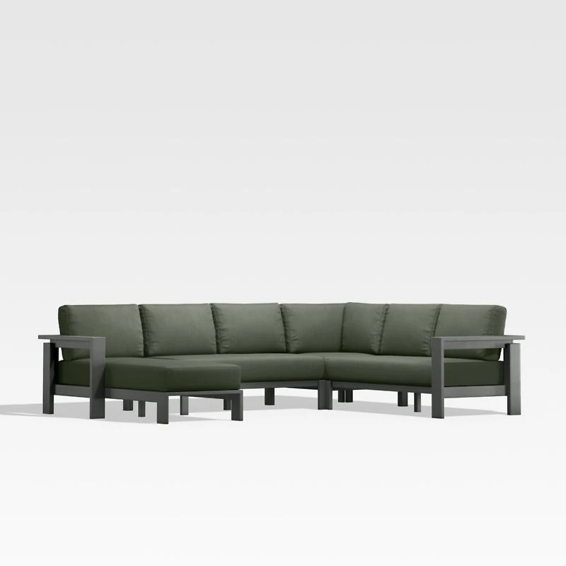 Walker Metal 4-Piece Left Arm Chaise Outdoor Sectional Sofa with Cast Sage Green Sunbrella ® Cushions