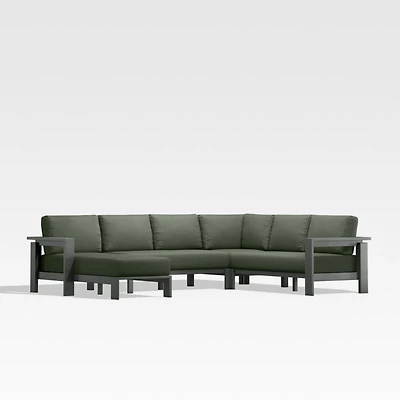 Walker Metal 4-Piece Left Arm Chaise Outdoor Sectional Sofa with Cast Sage Green Sunbrella ® Cushions
