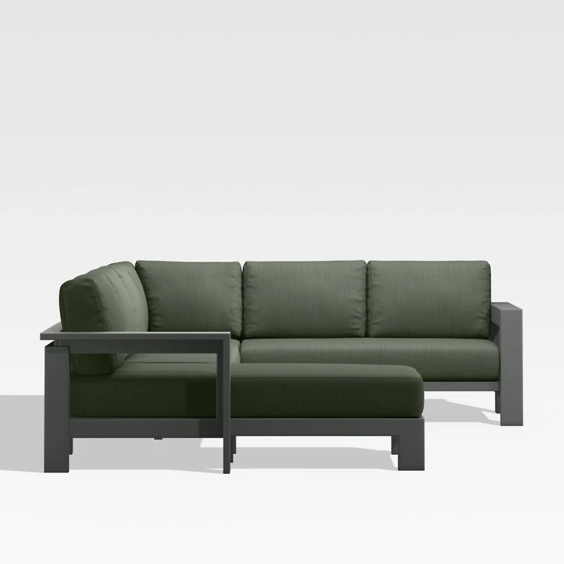 Walker Metal 4-Piece Left Arm Chaise Outdoor Sectional Sofa with Cast Sage Green Sunbrella ® Cushions