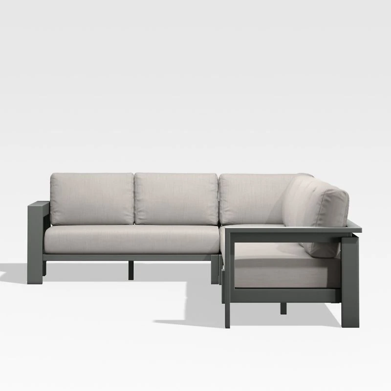 Walker Metal 4-Piece L-Shaped Outdoor Sectional Sofa with Cast Ash Brown Sunbrella ® Cushions