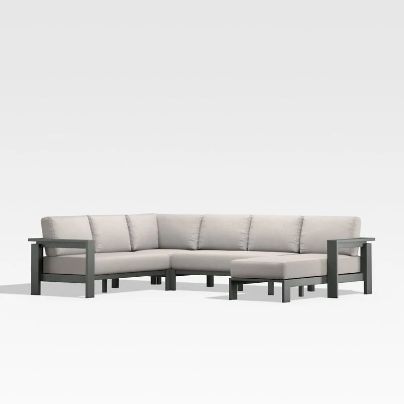 Walker Metal 4-Piece Right Arm Chaise Outdoor Sectional Sofa with Cast Ash Brown Sunbrella ® Cushions