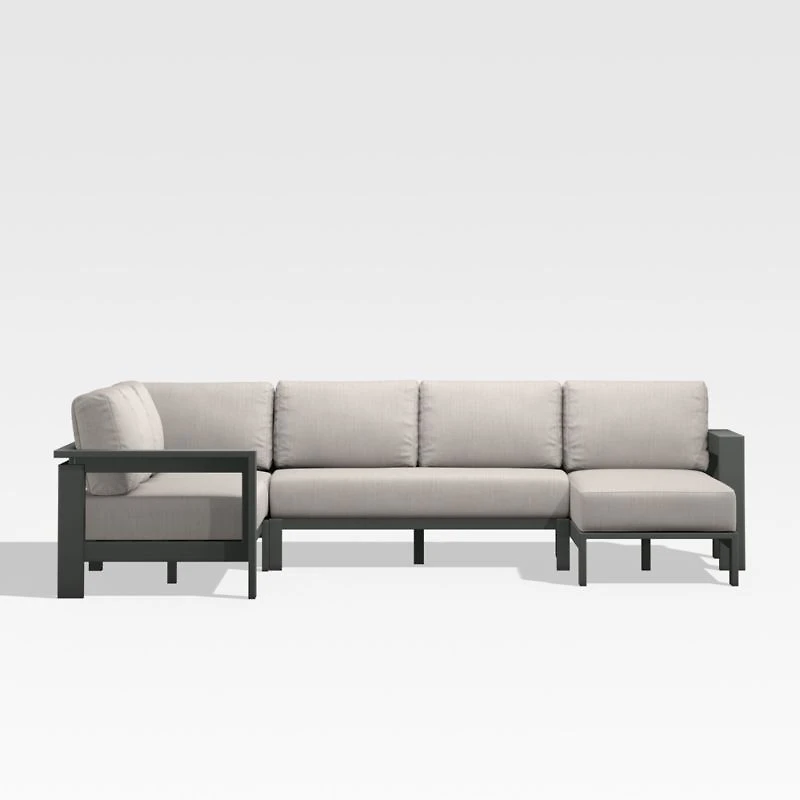 Walker Metal 4-Piece Right Arm Chaise Outdoor Sectional Sofa with Cast Ash Brown Sunbrella ® Cushions