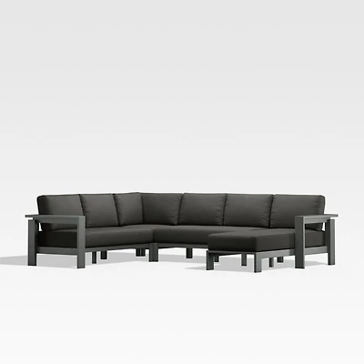 Walker Metal 4-Piece Right Arm Chaise Outdoor Sectional Sofa with Cast Charcoal Grey Sunbrella ® Cushions