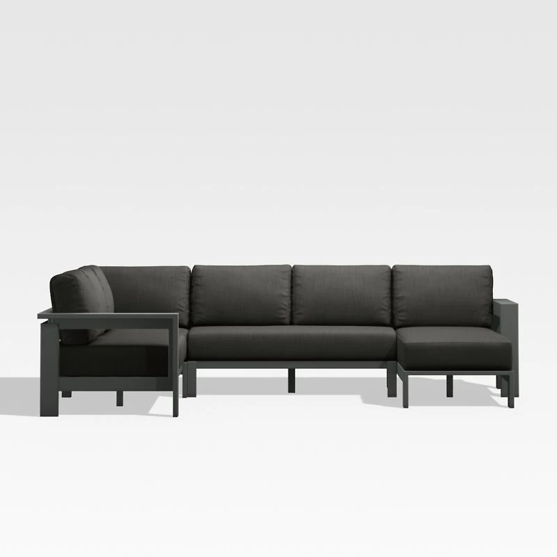 Walker Metal 4-Piece Right Arm Chaise Outdoor Sectional Sofa with Cast Charcoal Grey Sunbrella ® Cushions