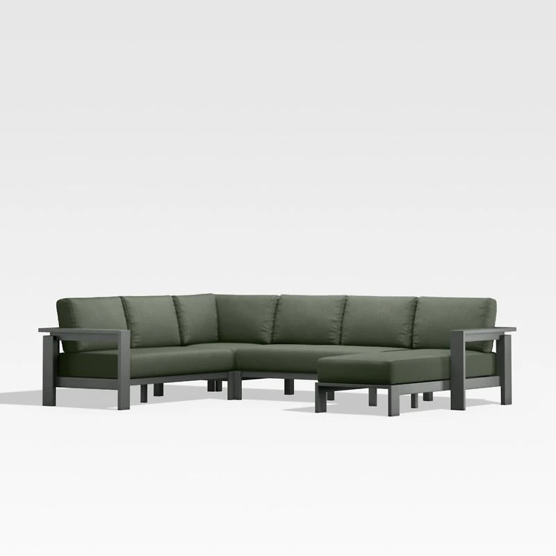 Walker Metal 4-Piece Right Arm Chaise Outdoor Sectional Sofa with Cast Sage Green Sunbrella ® Cushions