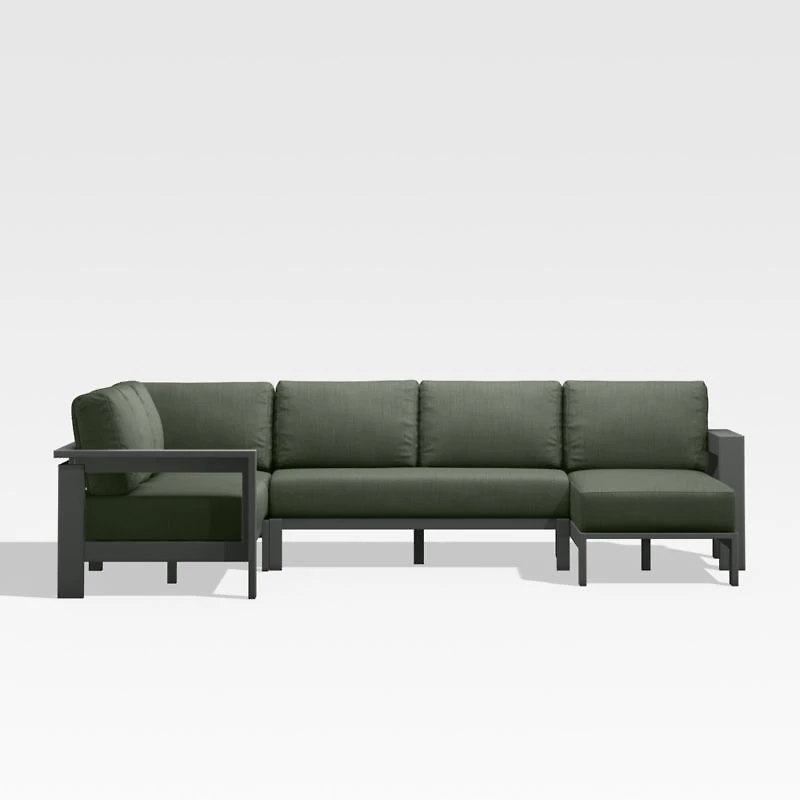Walker Metal 4-Piece Right Arm Chaise Outdoor Sectional Sofa with Cast Sage Green Sunbrella ® Cushions