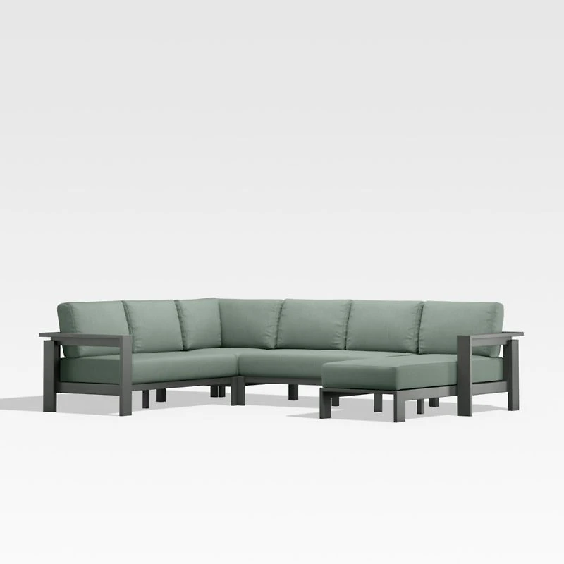 Walker Metal 4-Piece Right Arm Chaise Outdoor Sectional Sofa with Canvas Spa Blue Sunbrella ® Cushions