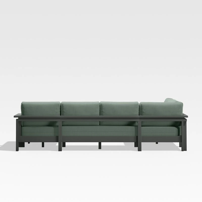 Walker Metal 4-Piece Right Arm Chaise Outdoor Sectional Sofa with Canvas Spa Blue Sunbrella ® Cushions
