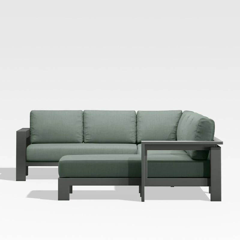 Walker Metal 4-Piece Right Arm Chaise Outdoor Sectional Sofa with Canvas Spa Blue Sunbrella ® Cushions