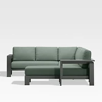 Walker Metal 4-Piece Right Arm Chaise Outdoor Sectional Sofa with Canvas Spa Blue Sunbrella ® Cushions
