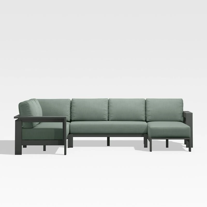 Walker Metal 4-Piece Right Arm Chaise Outdoor Sectional Sofa with Canvas Spa Blue Sunbrella ® Cushions