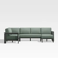 Walker Metal 4-Piece Right Arm Chaise Outdoor Sectional Sofa with Canvas Spa Blue Sunbrella ® Cushions