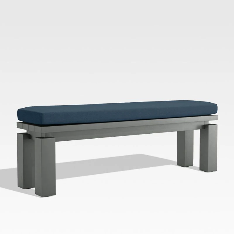 Walker Metal Outdoor Dining Bench with Cast Harbor Blue Sunbrella ® Cushion