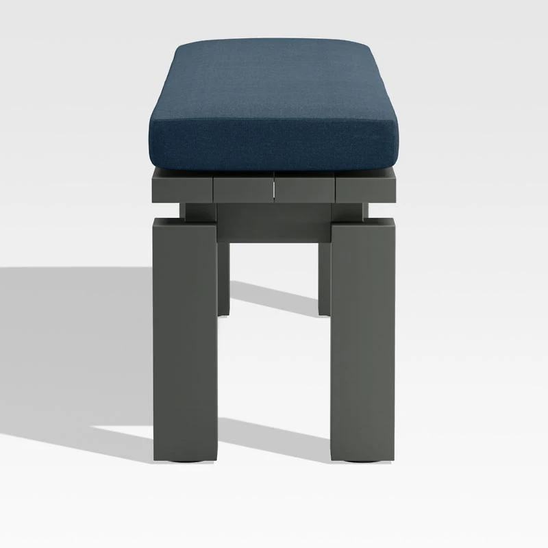 Walker Metal Outdoor Dining Bench with Cast Harbor Blue Sunbrella ® Cushion