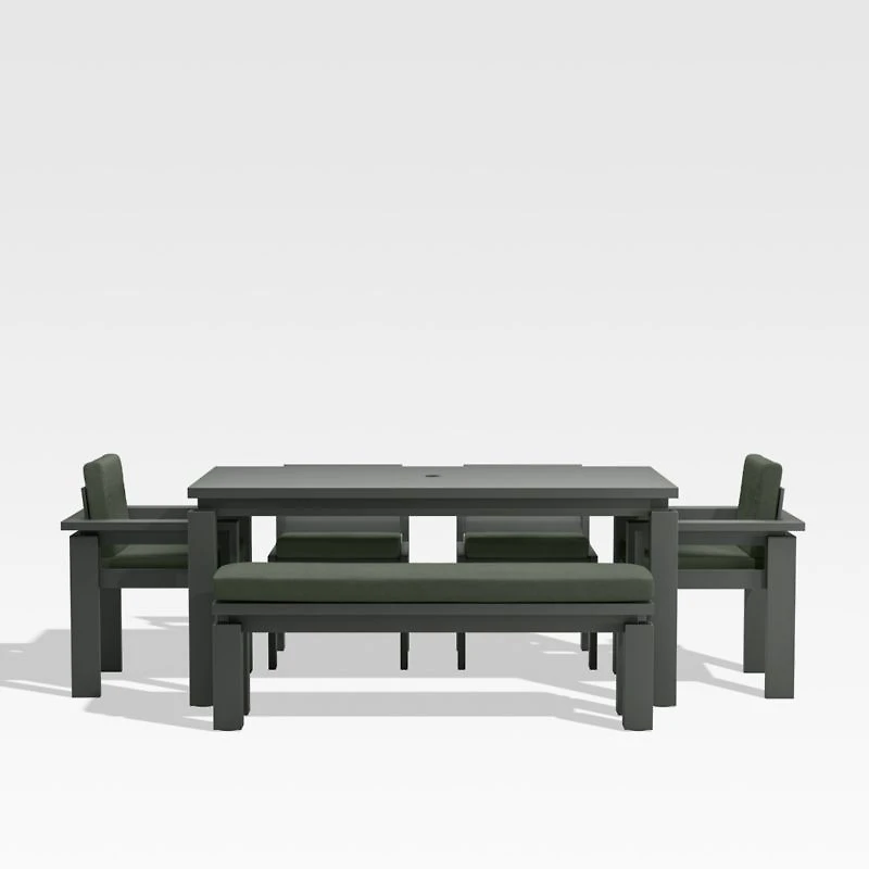 Walker 68" Metal Outdoor Dining Table Set with Cast Sage Green Sunbrella ® Cushions