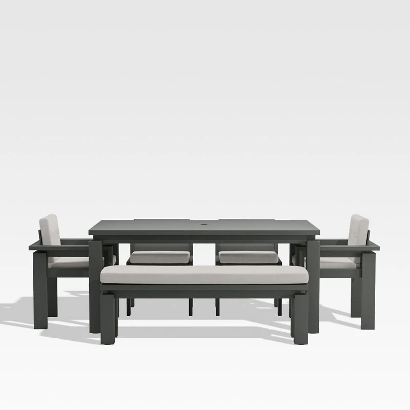 Walker 68" Metal Outdoor Dining Table Set with Cast Silver Sunbrella ® Cushions