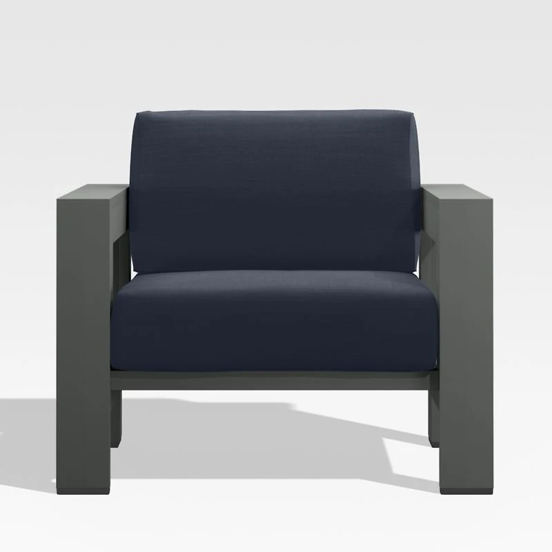 Walker Metal Outdoor Lounge Chair with Canvas Navy Blue Sunbrella ® Cushions