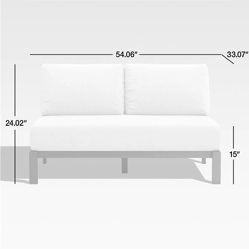Walker Metal Outdoor Armless Loveseat with Canvas White Cushions