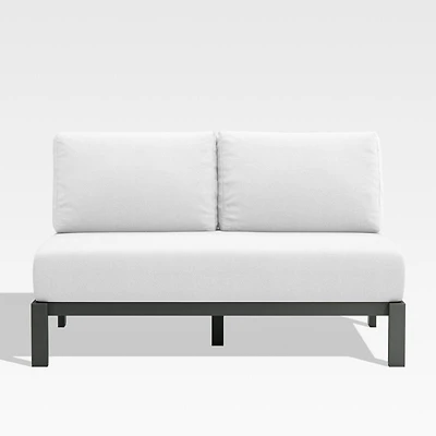 Walker Metal Outdoor Armless Loveseat with Canvas White Cushions