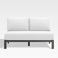 Walker Metal Outdoor Armless Loveseat with Canvas White Cushions