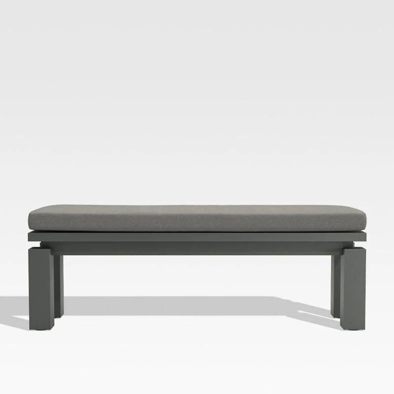 Walker Metal Outdoor Dining Bench with Cast Harbor Blue Sunbrella ® Cushion