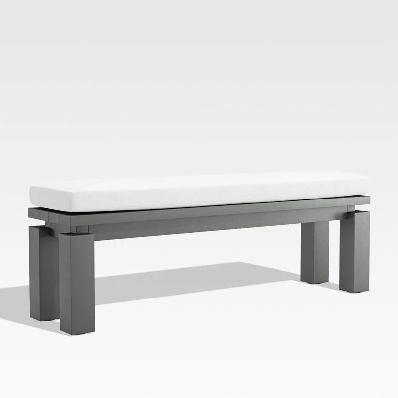 Walker Metal Outdoor Dining Bench with Canvas White Sunbrella ® Cushions