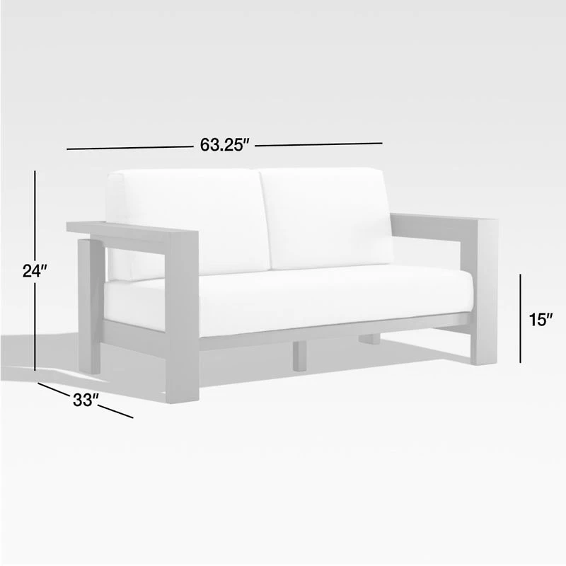 Walker 63" Metal Outdoor Loveseat with Canvas White Sunbrella ® Cushions