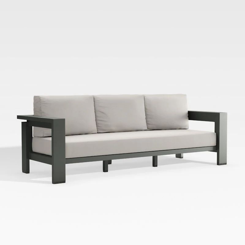 Walker 90" Metal Outdoor Sofa with Cast Ash Brown Sunbrella ® Cushions
