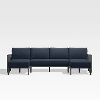 Walker Metal Double-Chaise Outdoor Sectional Sofa with Canvas Navy Blue Sunbrella ® Cushions