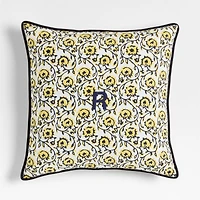 Washed Cotton 23"x23" Golden Flax Yellow Floral Reversible Hand Printed Throw Pillow Cover