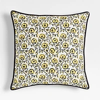 Washed Cotton 23"x23" Golden Flax Yellow Floral Reversible Hand Printed Throw Pillow Cover