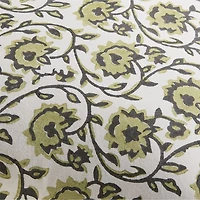 Washed Cotton 23"x23" Olive Green Floral Reversible Hand Printed Throw Pillow with Feather Insert