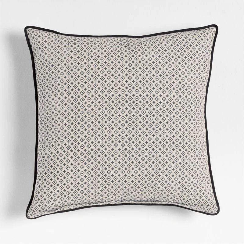 Washed Cotton 23"x23" Olive Green Floral Reversible Hand Printed Throw Pillow with Feather Insert
