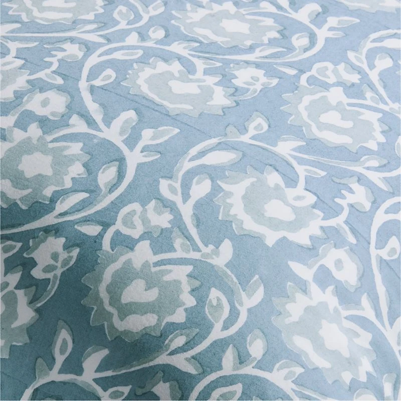 Washed Cotton 23"x23" Ruka Blue Floral Reversible Hand Printed Throw Pillow Cover