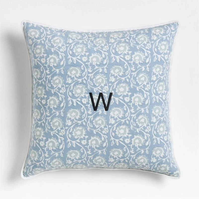 Washed Cotton 23"x23" Ruka Blue Floral Reversible Hand Printed Throw Pillow Cover