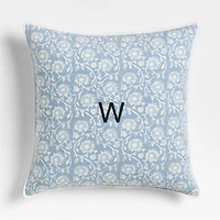 Washed Cotton 23"x23" Ruka Blue Floral Reversible Hand Printed Throw Pillow Cover