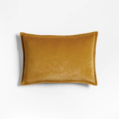 Organic Washed Cotton Velvet 18"x12" Ochre Brown Throw Pillow with Feather Insert
