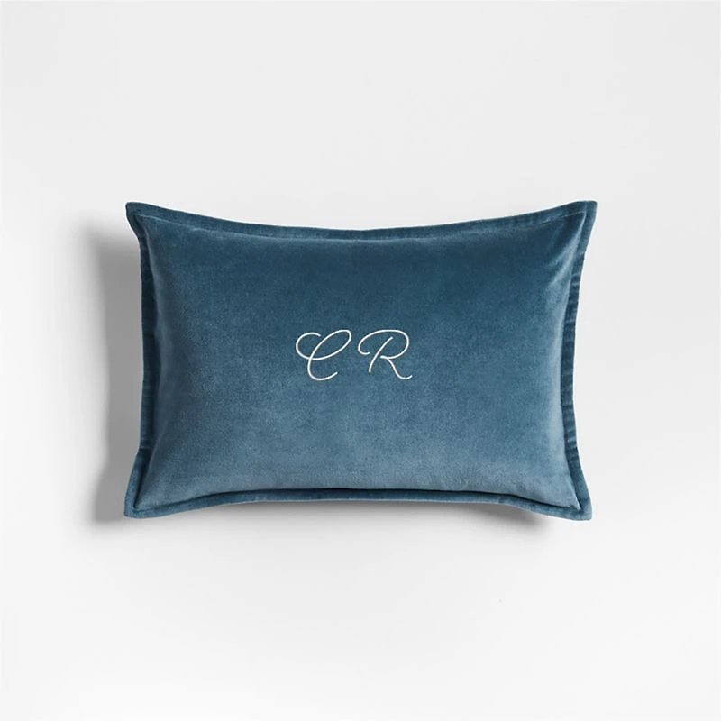 Organic Washed Cotton Velvet 18"x12" Teal Blue Throw Pillow Cover