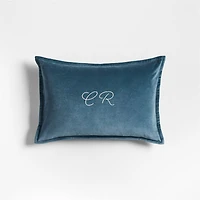 Organic Washed Cotton Velvet 18"x12" Teal Blue Throw Pillow Cover